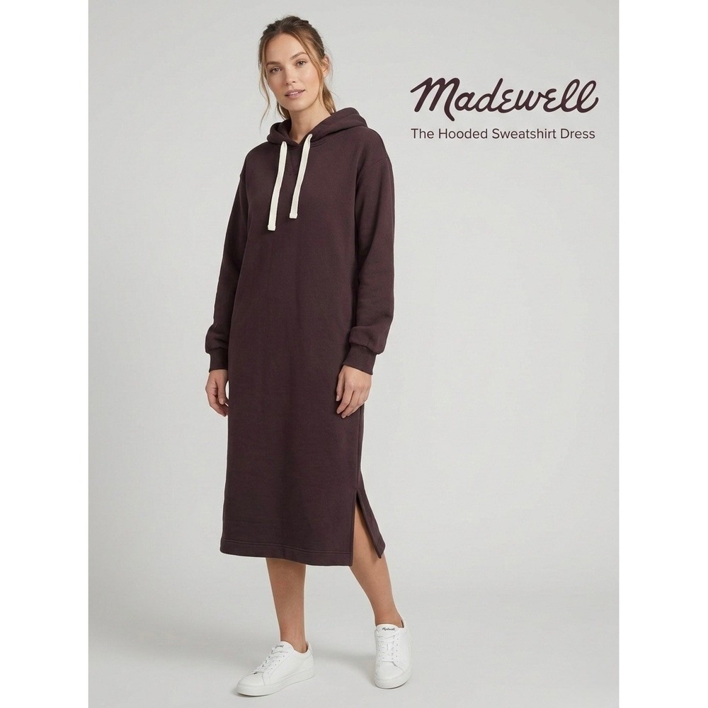 Madewell MWL Hooded Sweatshirt Dress Burgundy Plum Organic Cotton XS
